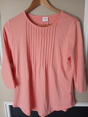 Xieerduo Coral Pink Pleated three Quarter Sleeve Top Women's Size Small